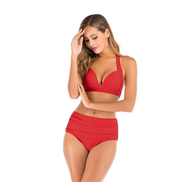 2020 new swimsuit multi color sexy solid color printing high waist split Swimsuit Bikini suit women's Beach swimsuit