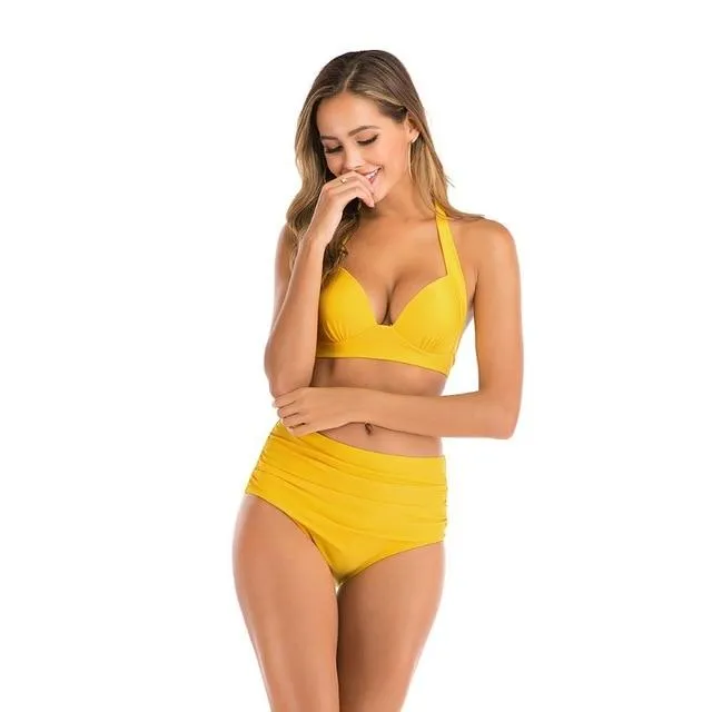 2020 new swimsuit multi color sexy solid color printing high waist split Swimsuit Bikini suit women's Beach swimsuit