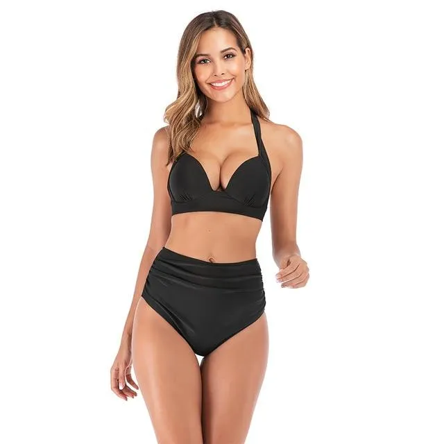 2020 new swimsuit multi color sexy solid color printing high waist split Swimsuit Bikini suit women's Beach swimsuit