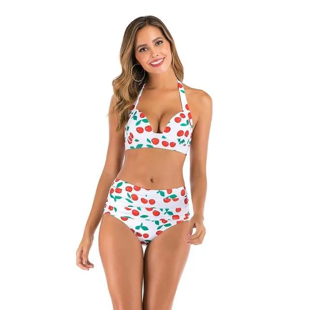 2020 new swimsuit multi color sexy solid color printing high waist split Swimsuit Bikini suit women's Beach swimsuit