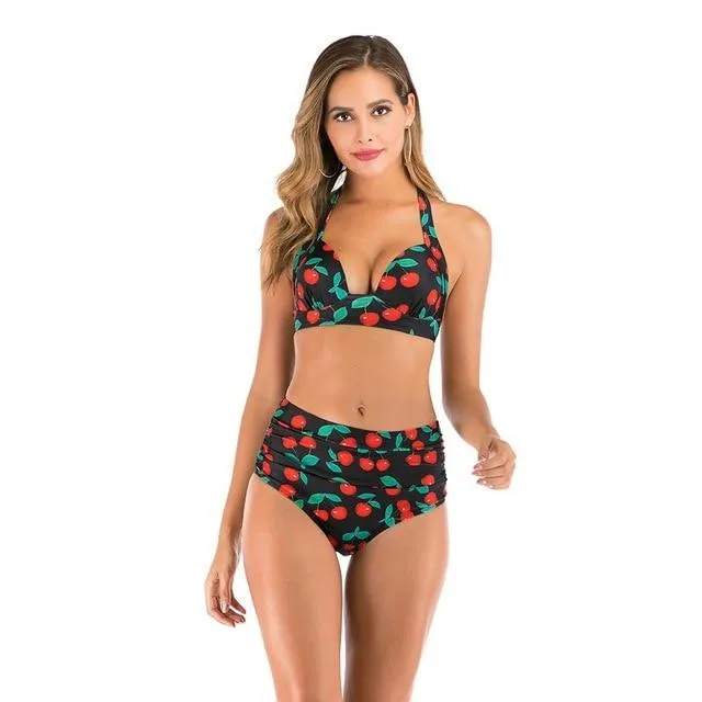 2020 new swimsuit multi color sexy solid color printing high waist split Swimsuit Bikini suit women's Beach swimsuit