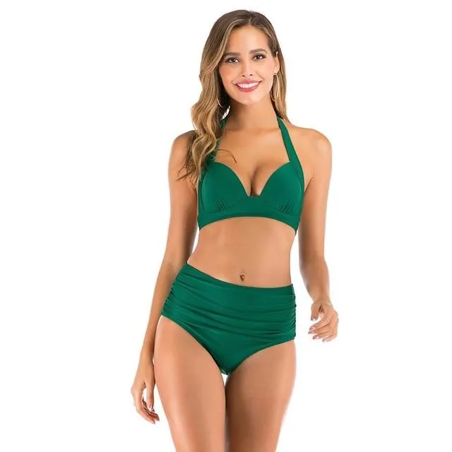 2020 new swimsuit multi color sexy solid color printing high waist split Swimsuit Bikini suit women's Beach swimsuit