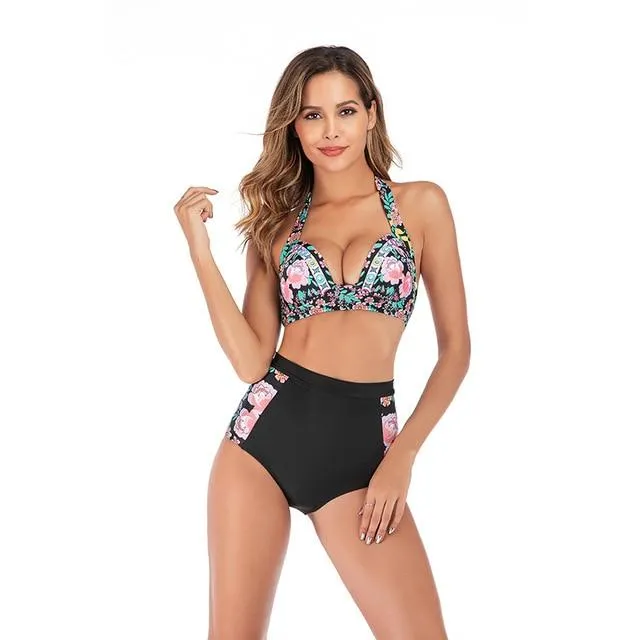 2020 new swimsuit multi color sexy solid color printing high waist split Swimsuit Bikini suit women's Beach swimsuit