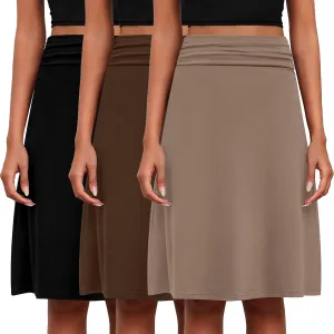 3 Pack Womens Midi Skirts Flowy Lightweight Knee Length Casual Elastic Waist Modest Flared Skirts Trendy Summer