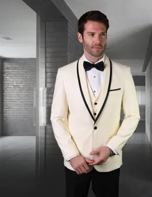 3pc Black Tuxedo Flat Front Pants With Bow Tie| GENOVA| Offwhite