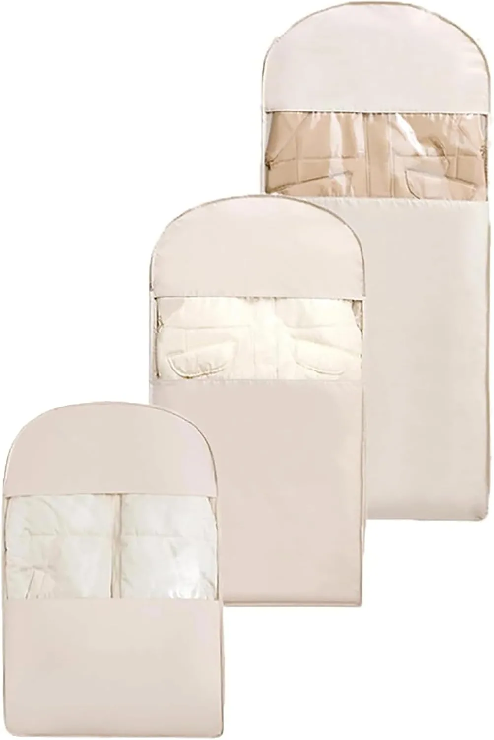 3PCS Space Saving Hanging Garment Bags, Self Compression Zipper Storage for Down Coats Jackets, for Travel & Home Storage