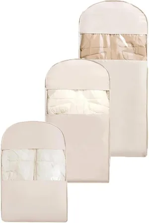 3PCS Space Saving Hanging Garment Bags, Self Compression Zipper Storage for Down Coats Jackets, for Travel & Home Storage