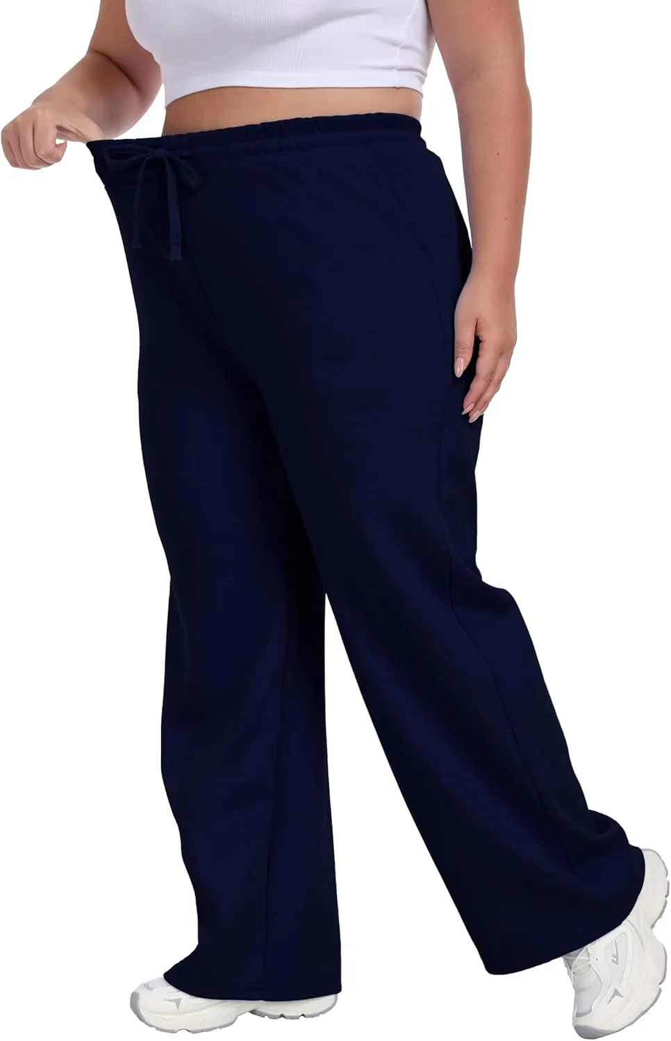 A-Wintage Women's Plus Size Wide Leg Sweatpants Elastic Waist Baggy Drawstring Lounge Pants with Pockets