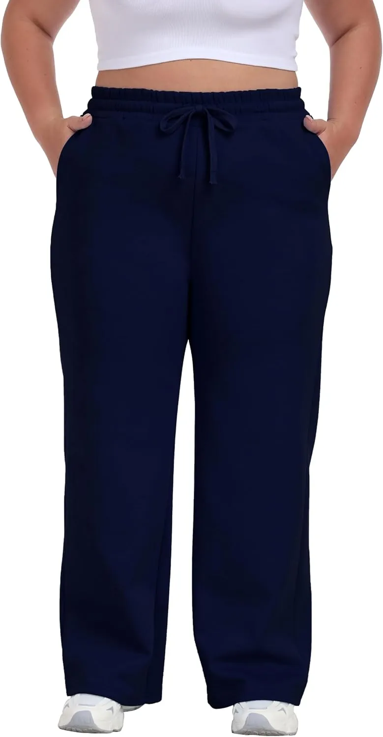 A-Wintage Women's Plus Size Wide Leg Sweatpants Elastic Waist Baggy Drawstring Lounge Pants with Pockets