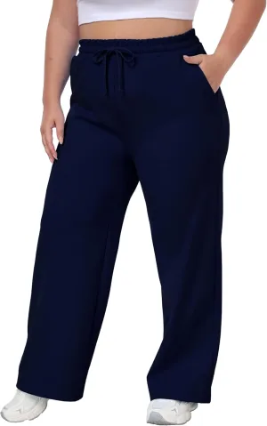 A-Wintage Women's Plus Size Wide Leg Sweatpants Elastic Waist Baggy Drawstring Lounge Pants with Pockets
