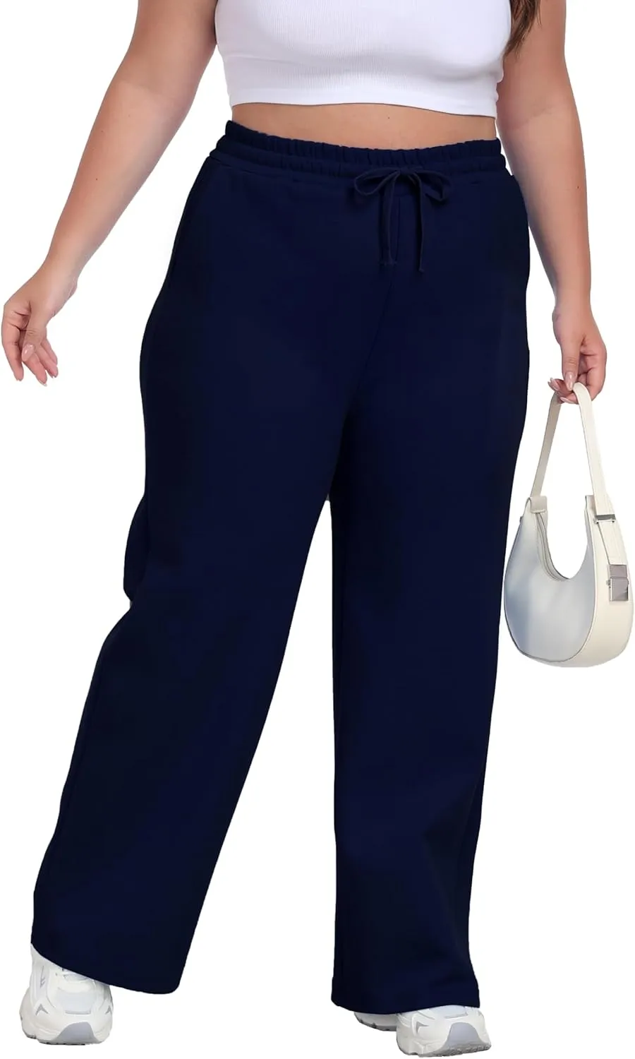 A-Wintage Women's Plus Size Wide Leg Sweatpants Elastic Waist Baggy Drawstring Lounge Pants with Pockets