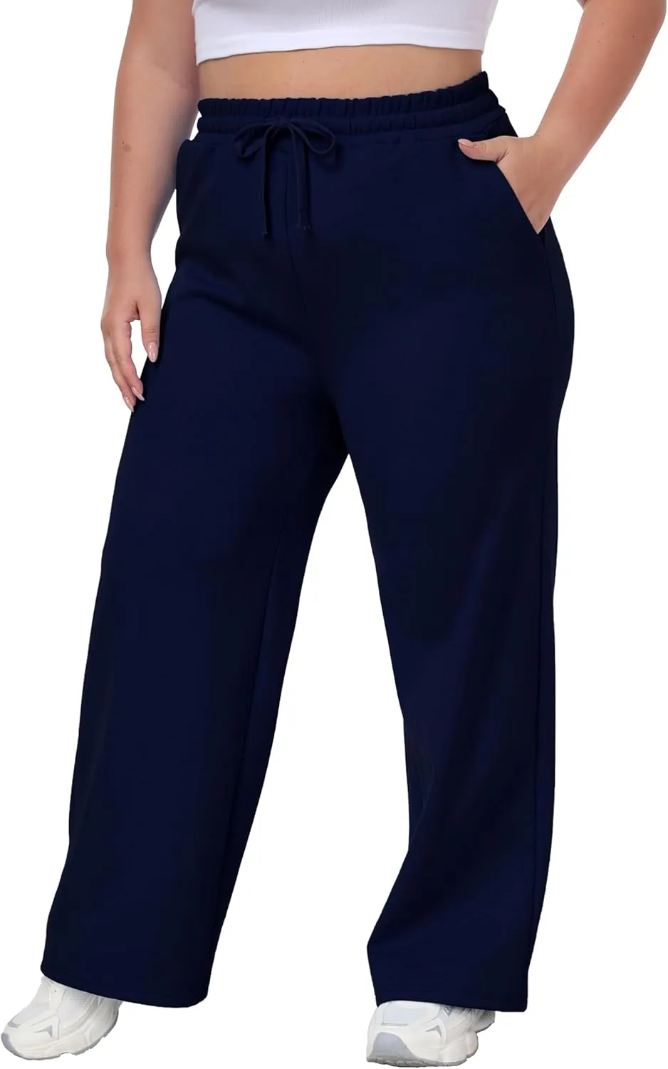A-Wintage Women's Plus Size Wide Leg Sweatpants Elastic Waist Baggy Drawstring Lounge Pants with Pockets