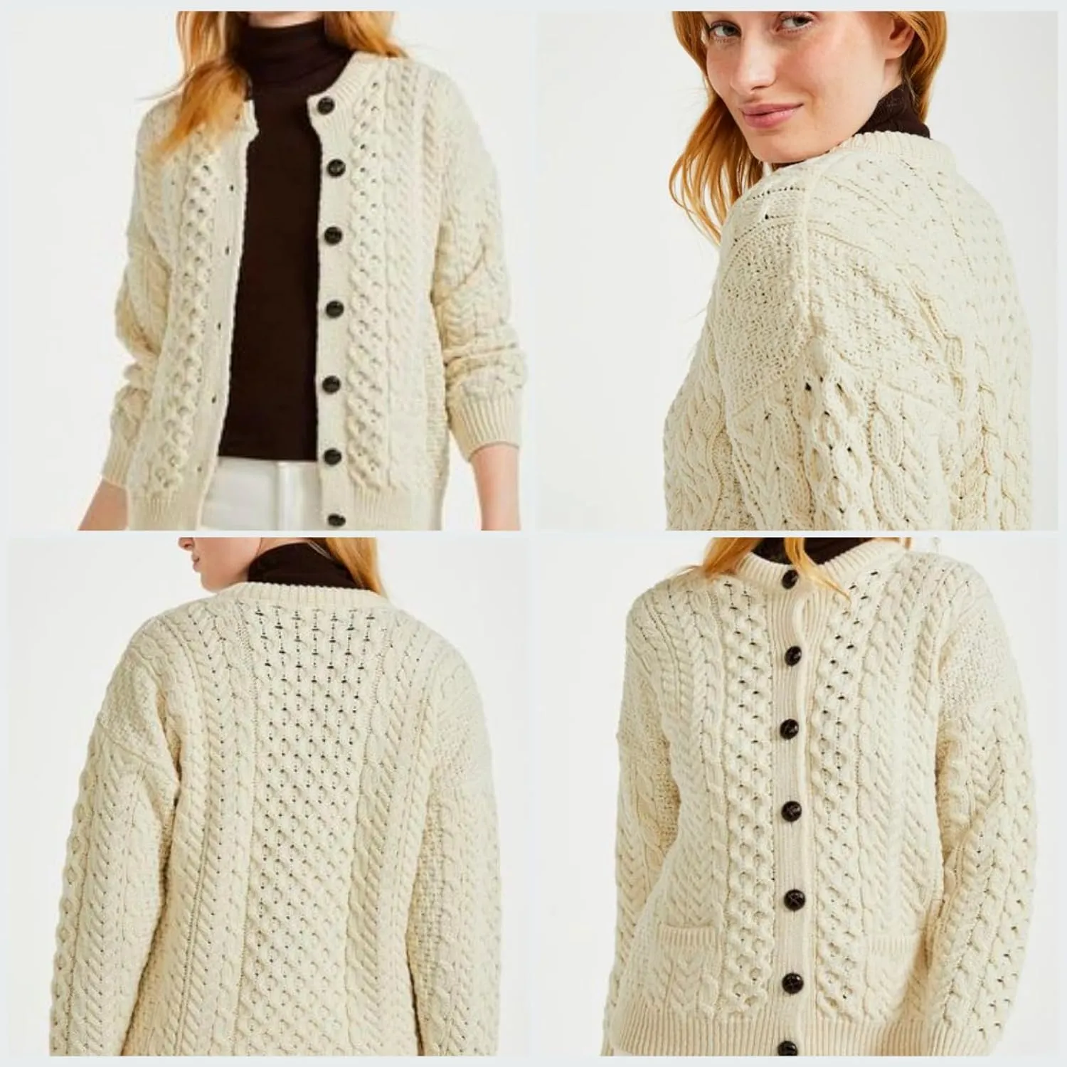 Achill Women's Irish Cable Knit Aran Cardigan, 100% Merino Wool, Made in Ireland