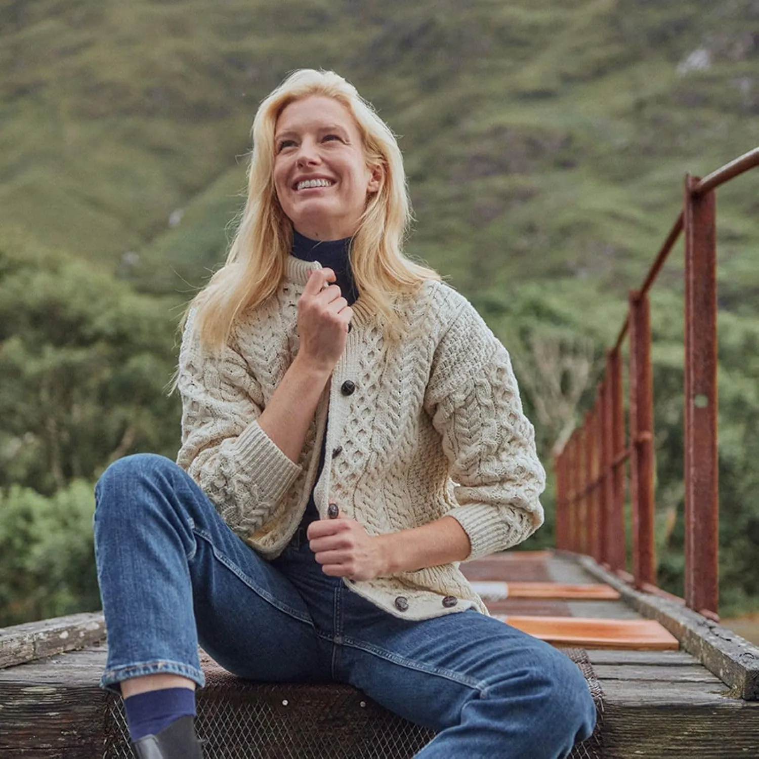 Achill Women's Irish Cable Knit Aran Cardigan, 100% Merino Wool, Made in Ireland