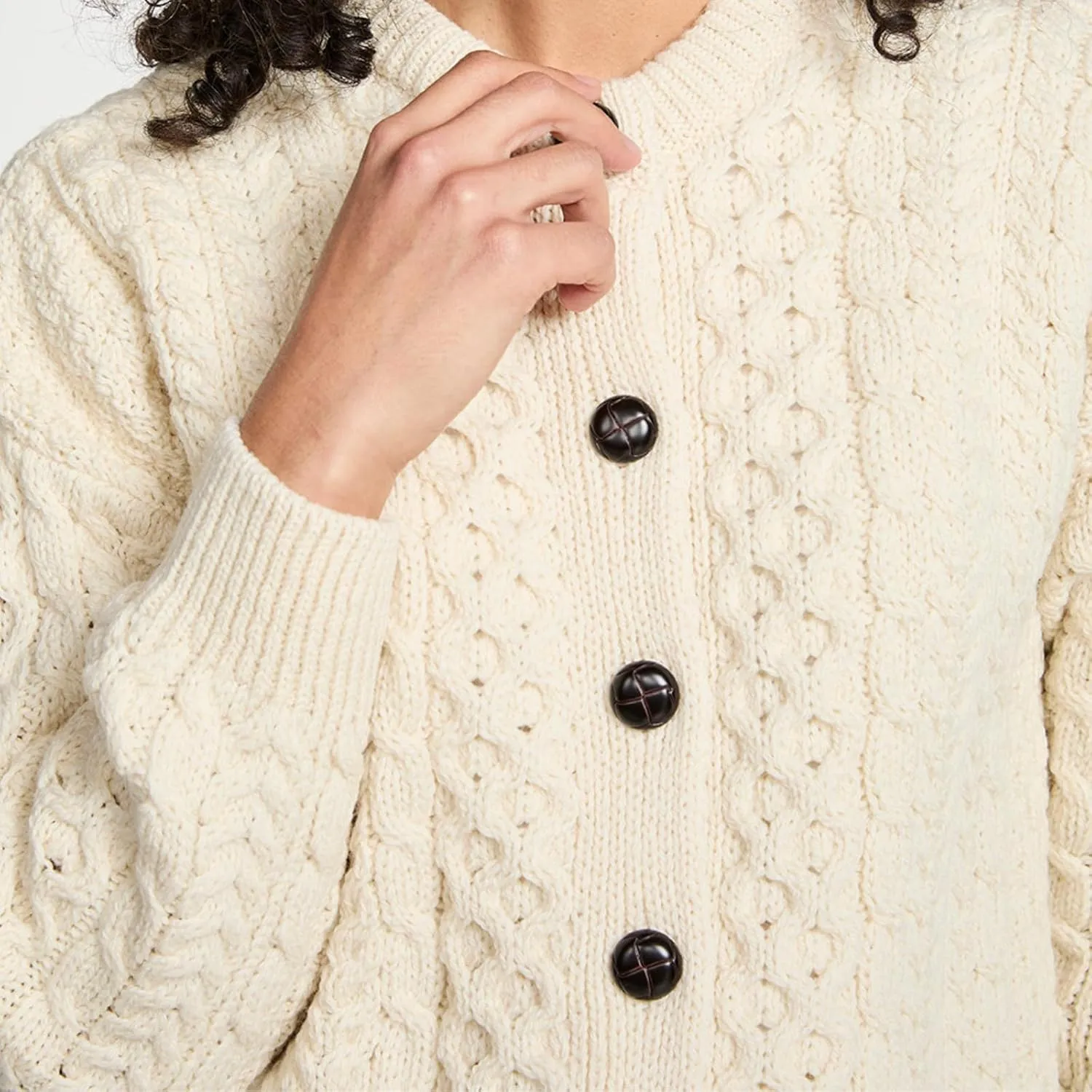 Achill Women's Irish Cable Knit Aran Cardigan, 100% Merino Wool, Made in Ireland