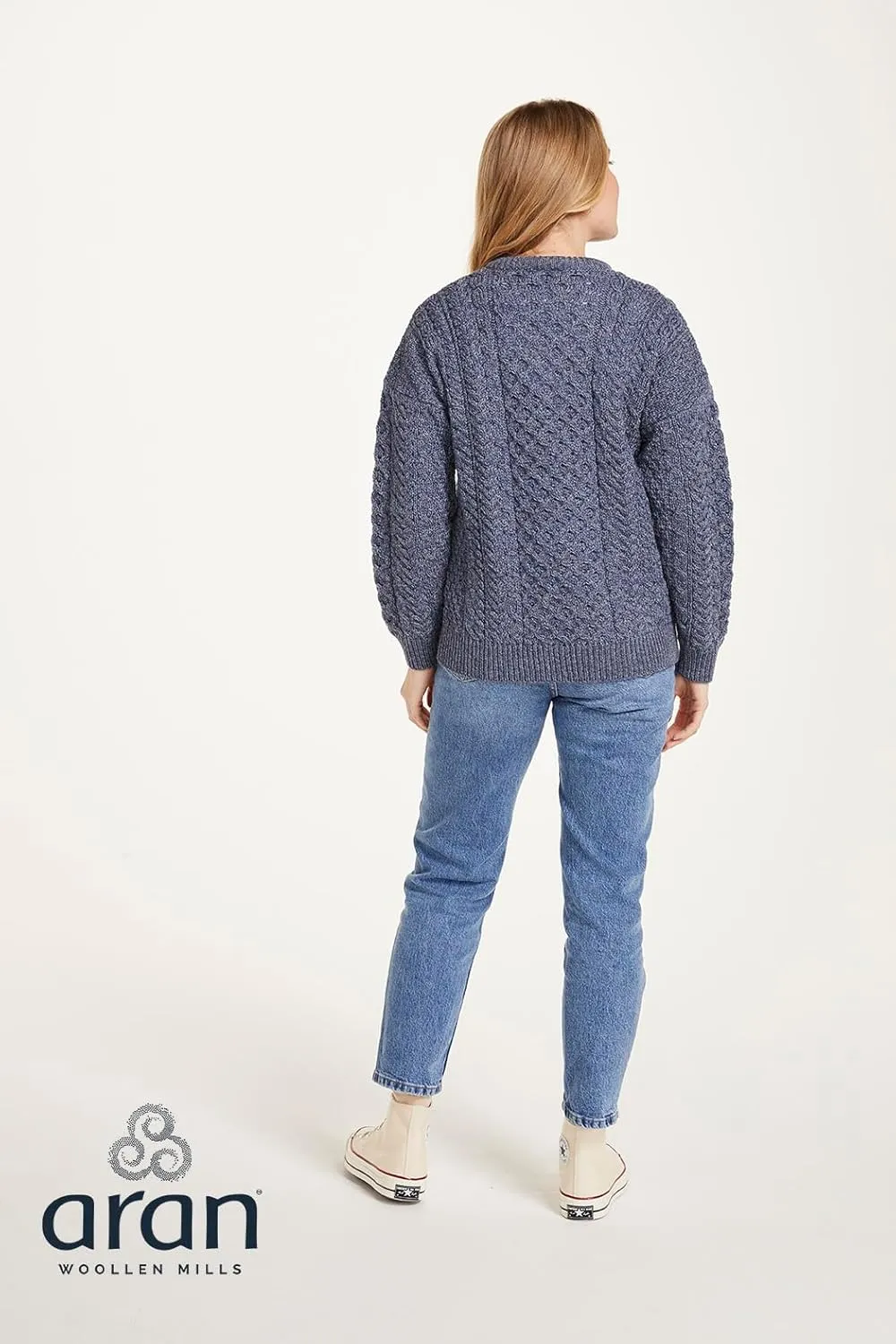Achill Women's Irish Cable Knit Aran Cardigan, 100% Merino Wool, Made in Ireland