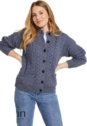 Achill Women's Irish Cable Knit Aran Cardigan, 100% Merino Wool, Made in Ireland