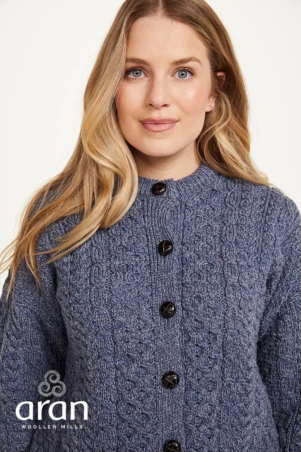 Achill Women's Irish Cable Knit Aran Cardigan, 100% Merino Wool, Made in Ireland
