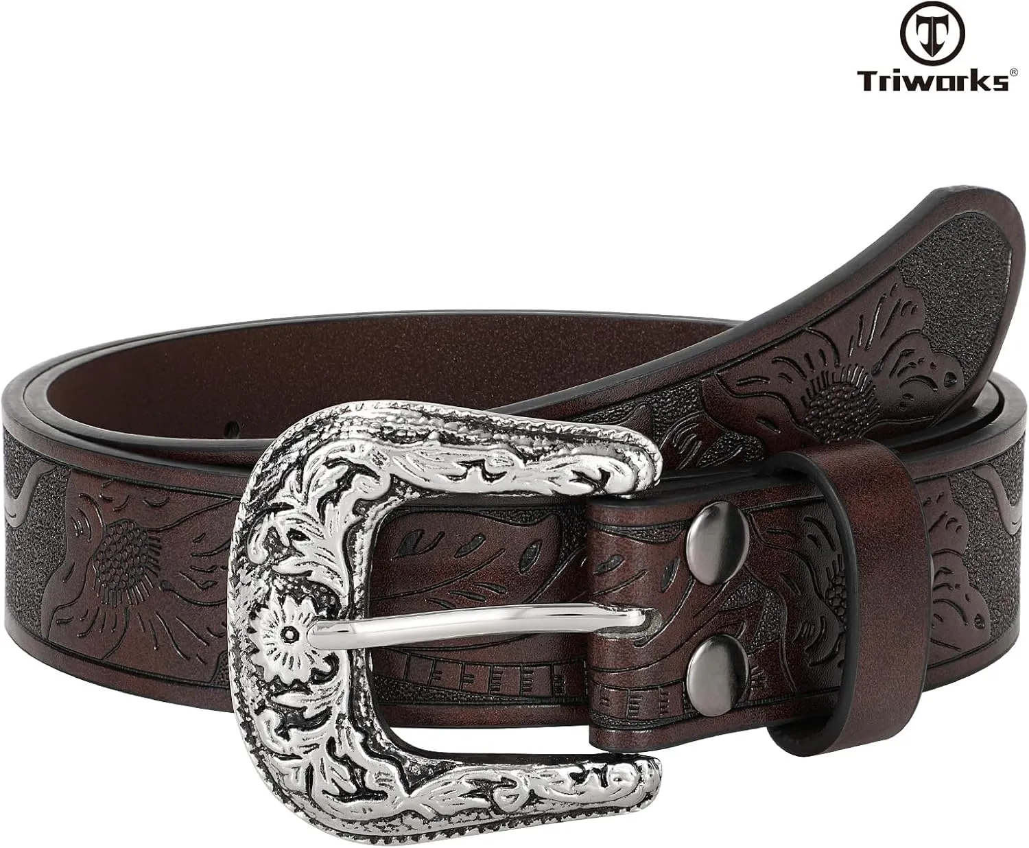 Adjustable Vintage Western Belts for Women Men Cowboy Cowgirl Belt Engraved Buckle Belt for Jeans Pants Dresses