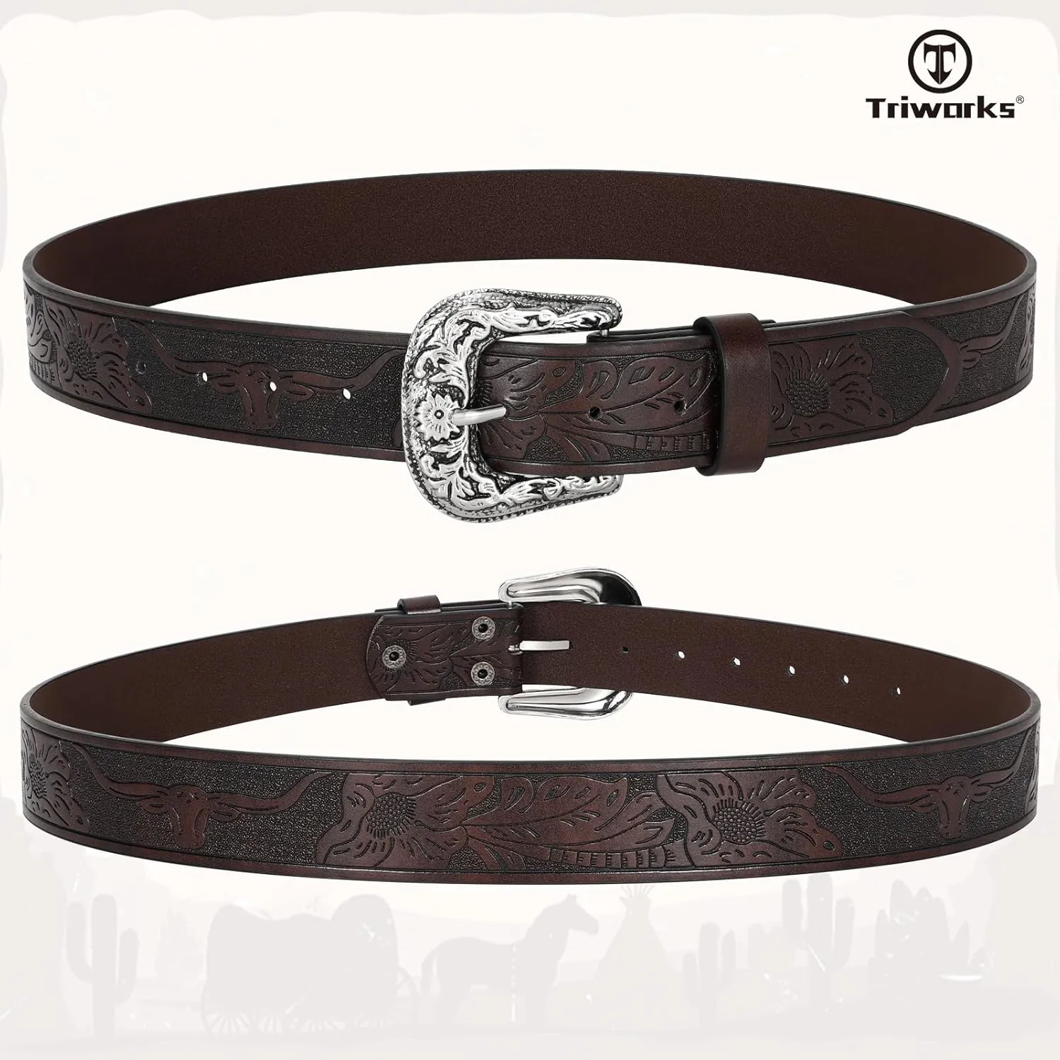 Adjustable Vintage Western Belts for Women Men Cowboy Cowgirl Belt Engraved Buckle Belt for Jeans Pants Dresses