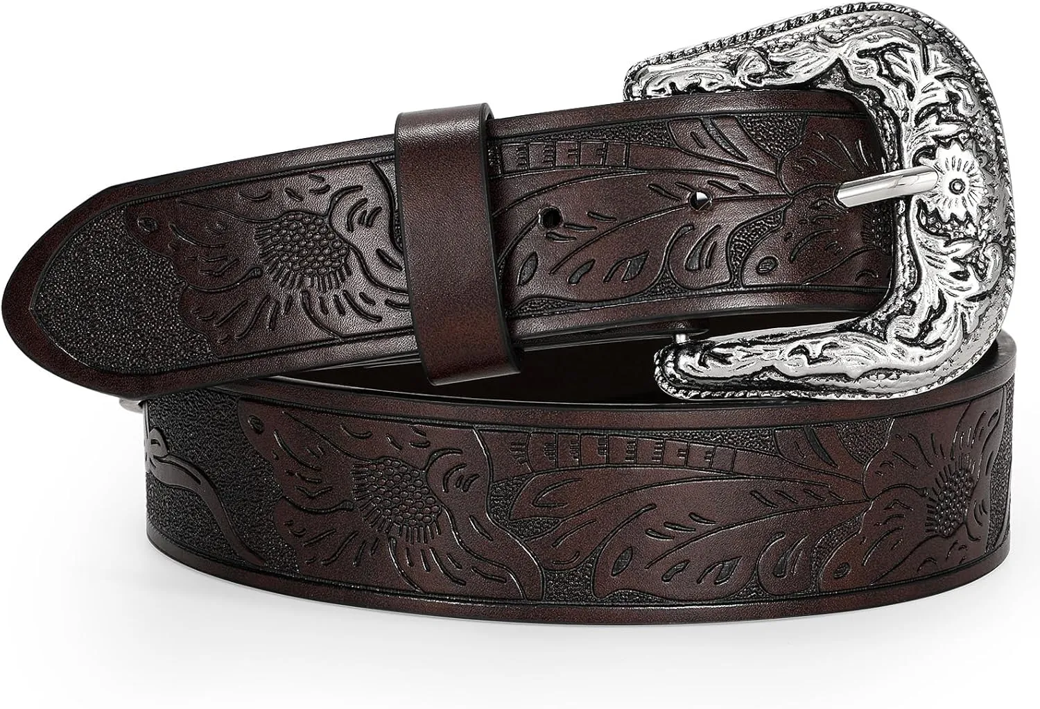 Adjustable Vintage Western Belts for Women Men Cowboy Cowgirl Belt Engraved Buckle Belt for Jeans Pants Dresses