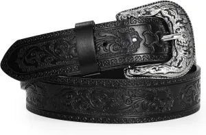 Adjustable Vintage Western Belts for Women Men Cowboy Cowgirl Belt Engraved Buckle Belt for Jeans Pants Dresses