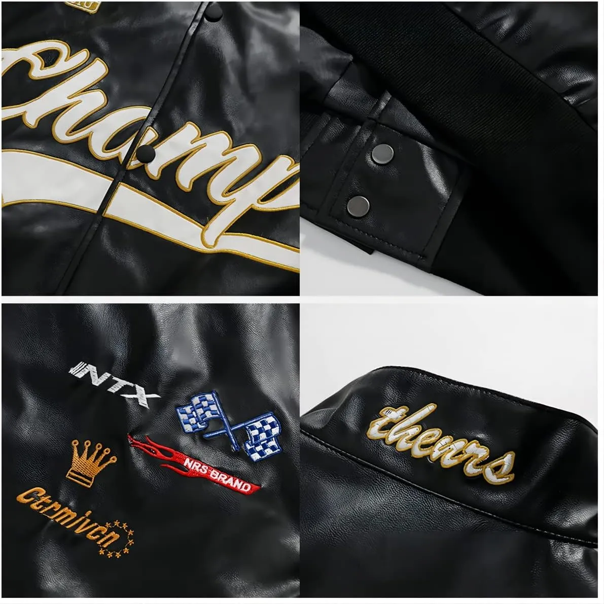 Aelfric Eden Letter-Embroidered Racing Jacket Mens Cool PU Jackets Button Closure Coats