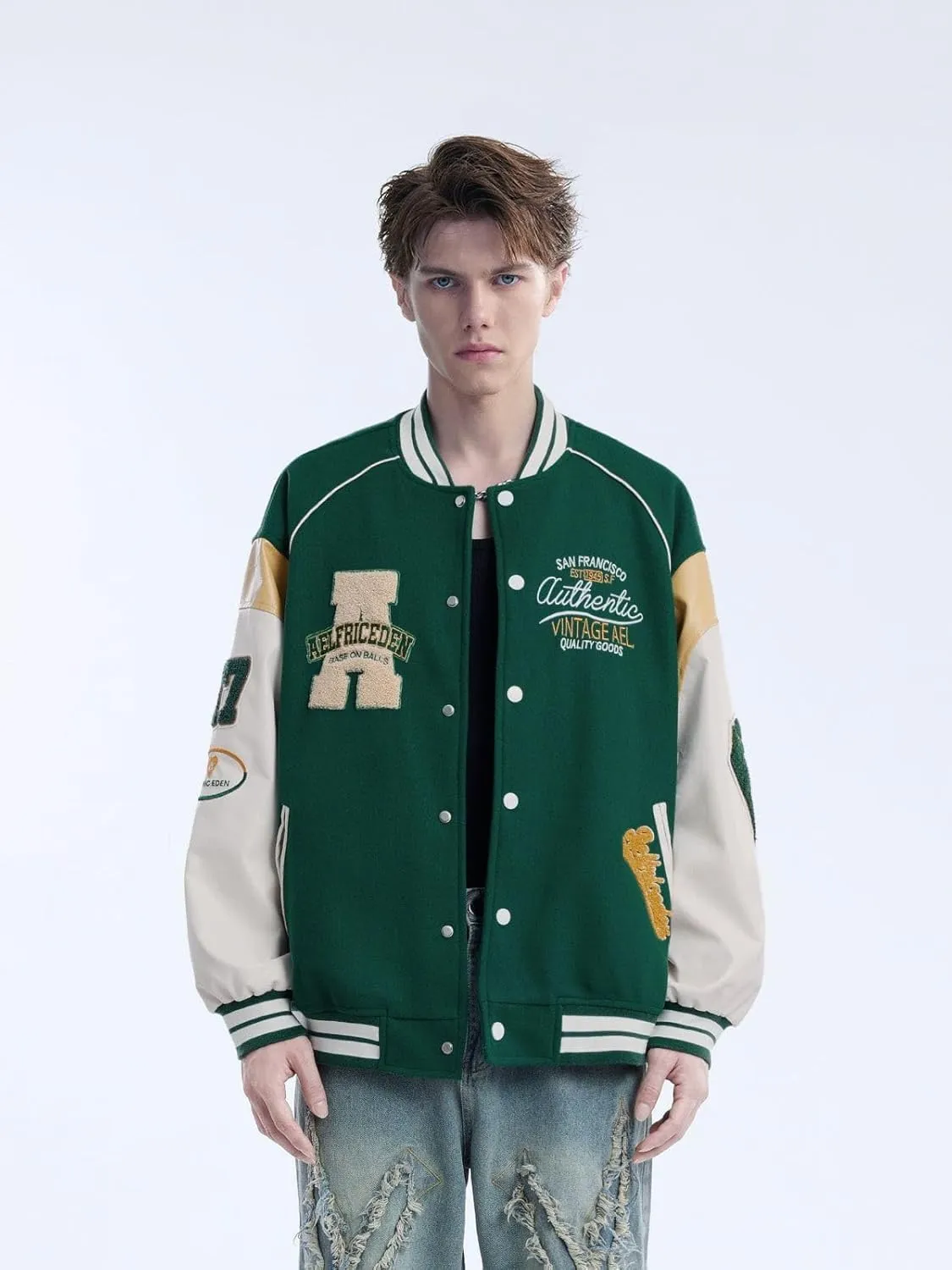 Aelfric Eden Mens Varsity Jacket Vintage Graphic Baseball Jacket Unisex Coats Streetwear