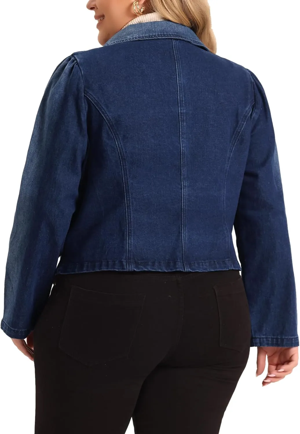 Agnes Orinda Plus Size Denim Jackets for Women Jean Lapel Long Sleeve Casual Work Blazer