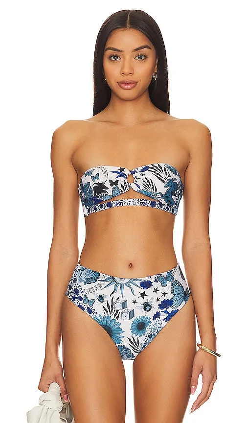 Agua Bendita Darya Embellished Bandeau Top in Blue
