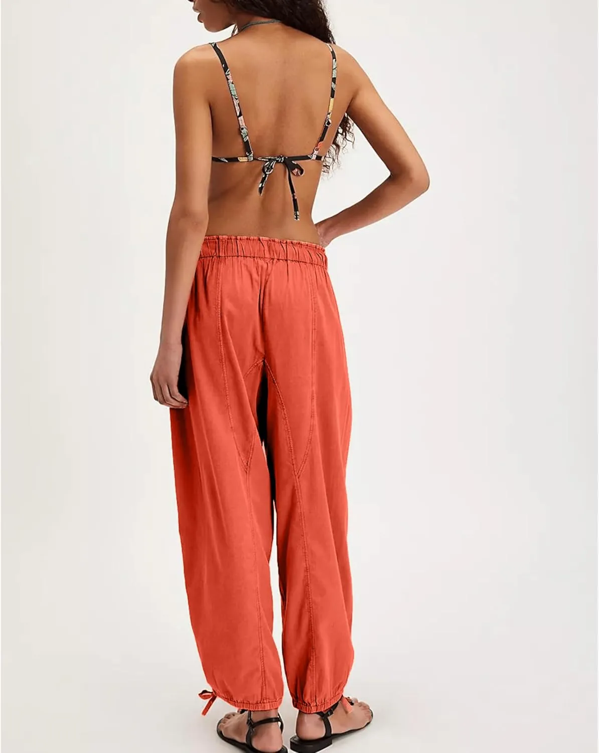 Aimiray Women's Flowy Barrel Pants Wide Leg Cotton Linen Pants Elastic Waisted Drawstring Baggy Trousers with Pockets