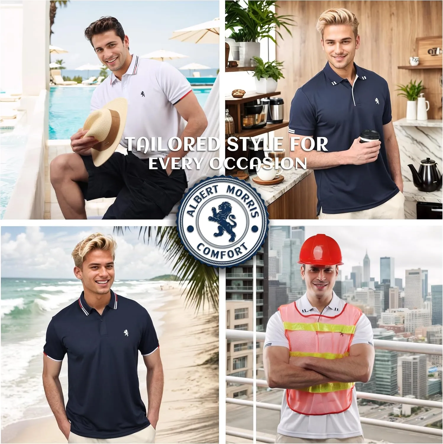 Albert Morris Mens Striped Short Sleeve Polo Shirts 4 Pack