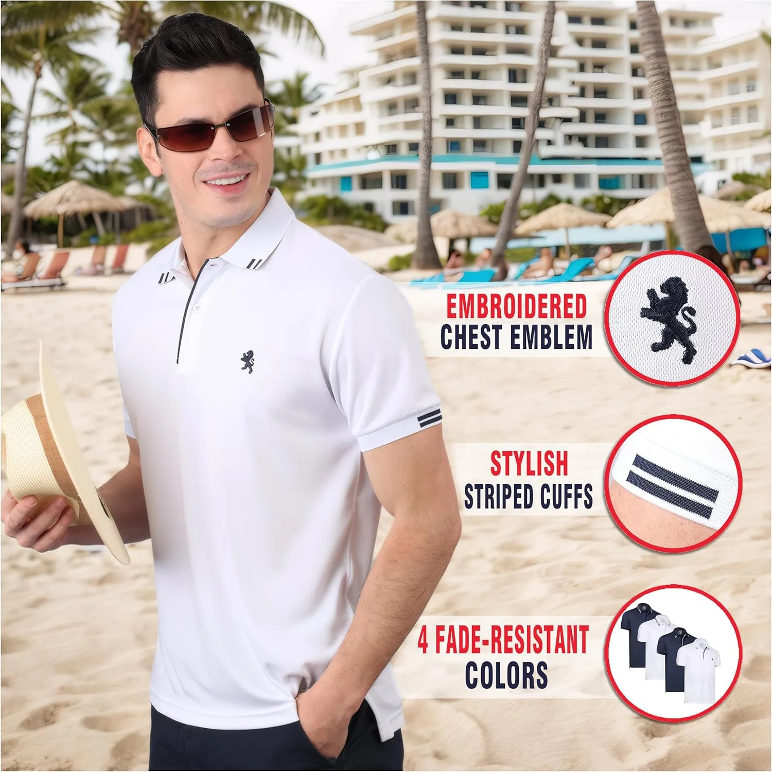 Albert Morris Mens Striped Short Sleeve Polo Shirts 4 Pack