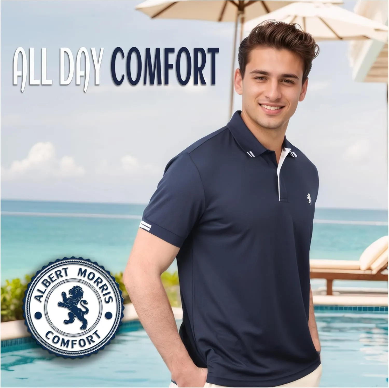 Albert Morris Mens Striped Short Sleeve Polo Shirts 4 Pack