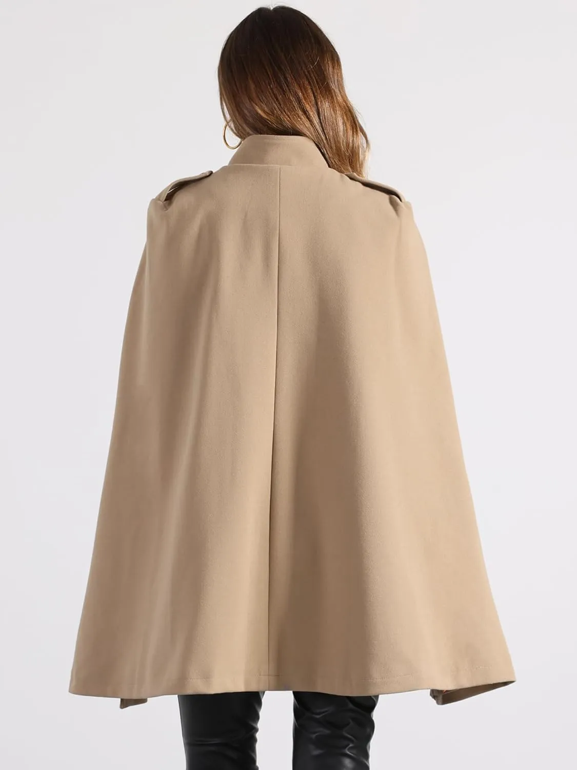 Allegra K Cape Coats for Women's Winter Slit Sleeve Double Breasted Cloak Coat