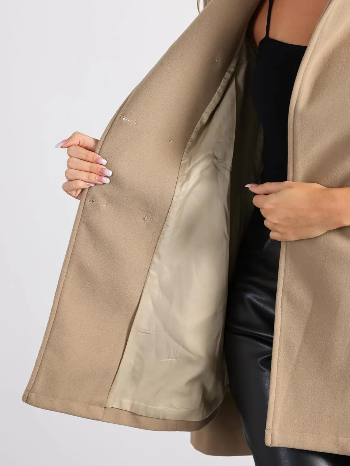 Allegra K Cape Coats for Women's Winter Slit Sleeve Double Breasted Cloak Coat