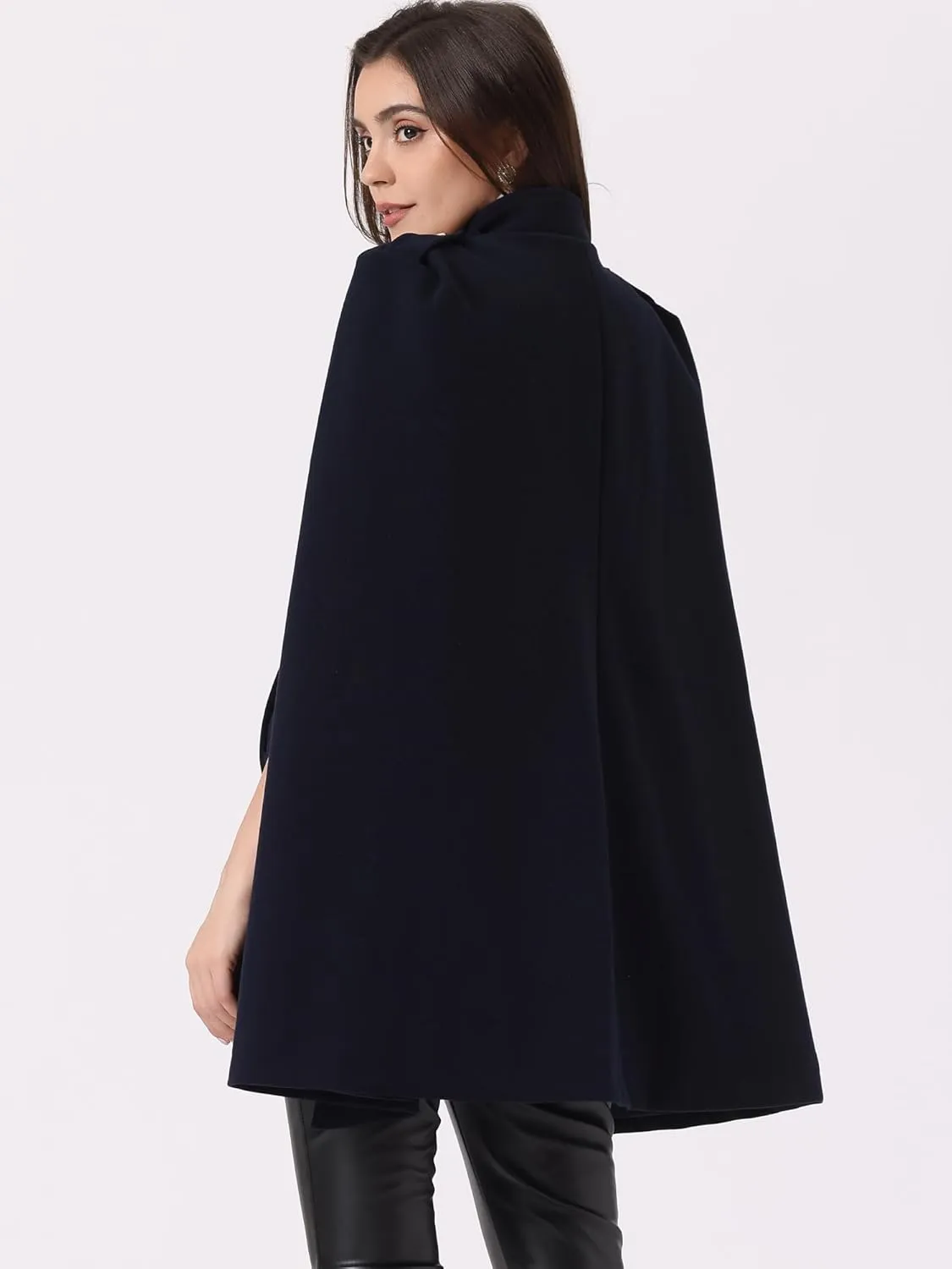 Allegra K Cape Coats for Women's Winter Slit Sleeve Double Breasted Cloak Coat