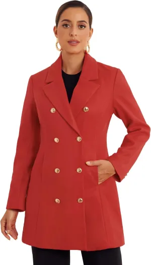 Allegra K Winter Peacoat for Women's Notch Lapel Trench Double Breasted Coats