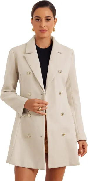 Allegra K Winter Peacoat for Women's Notch Lapel Trench Double Breasted Coats