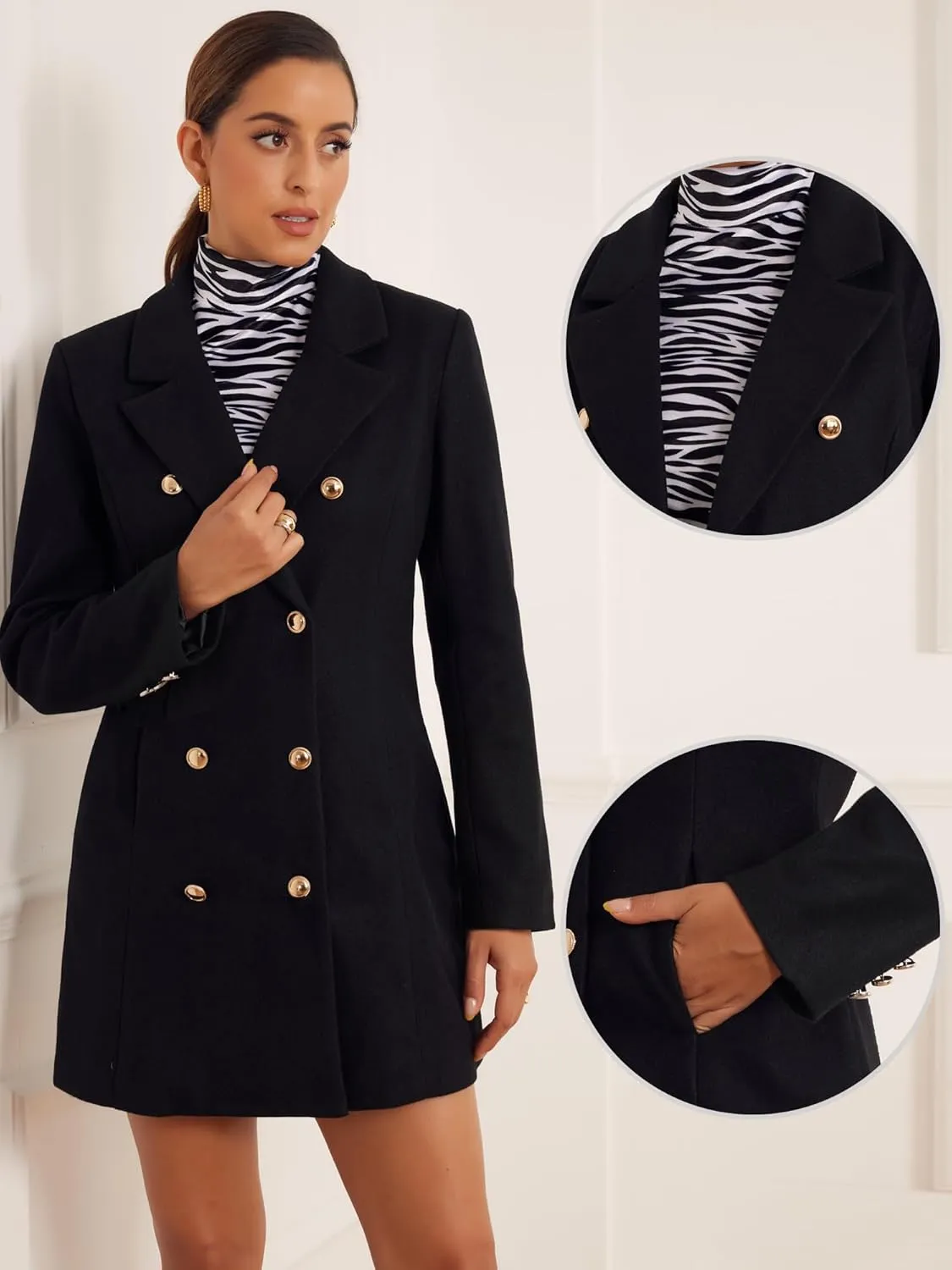 Allegra K Winter Peacoat for Women's Notch Lapel Trench Double Breasted Coats
