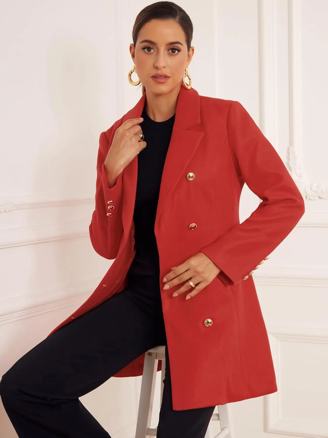 Allegra K Winter Peacoat for Women's Notch Lapel Trench Double Breasted Coats
