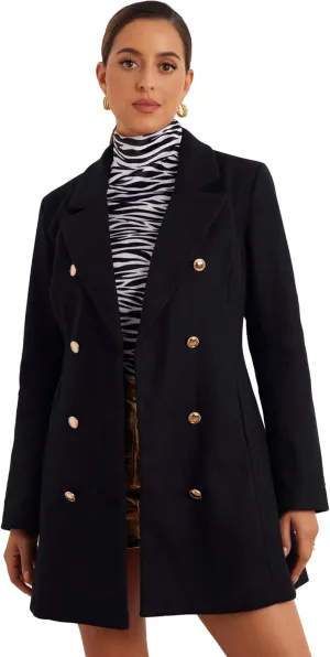 Allegra K Winter Peacoat for Women's Notch Lapel Trench Double Breasted Coats