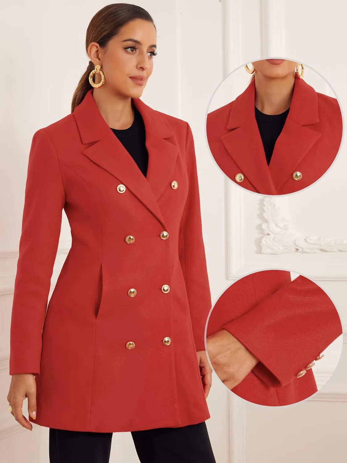 Allegra K Winter Peacoat for Women's Notch Lapel Trench Double Breasted Coats