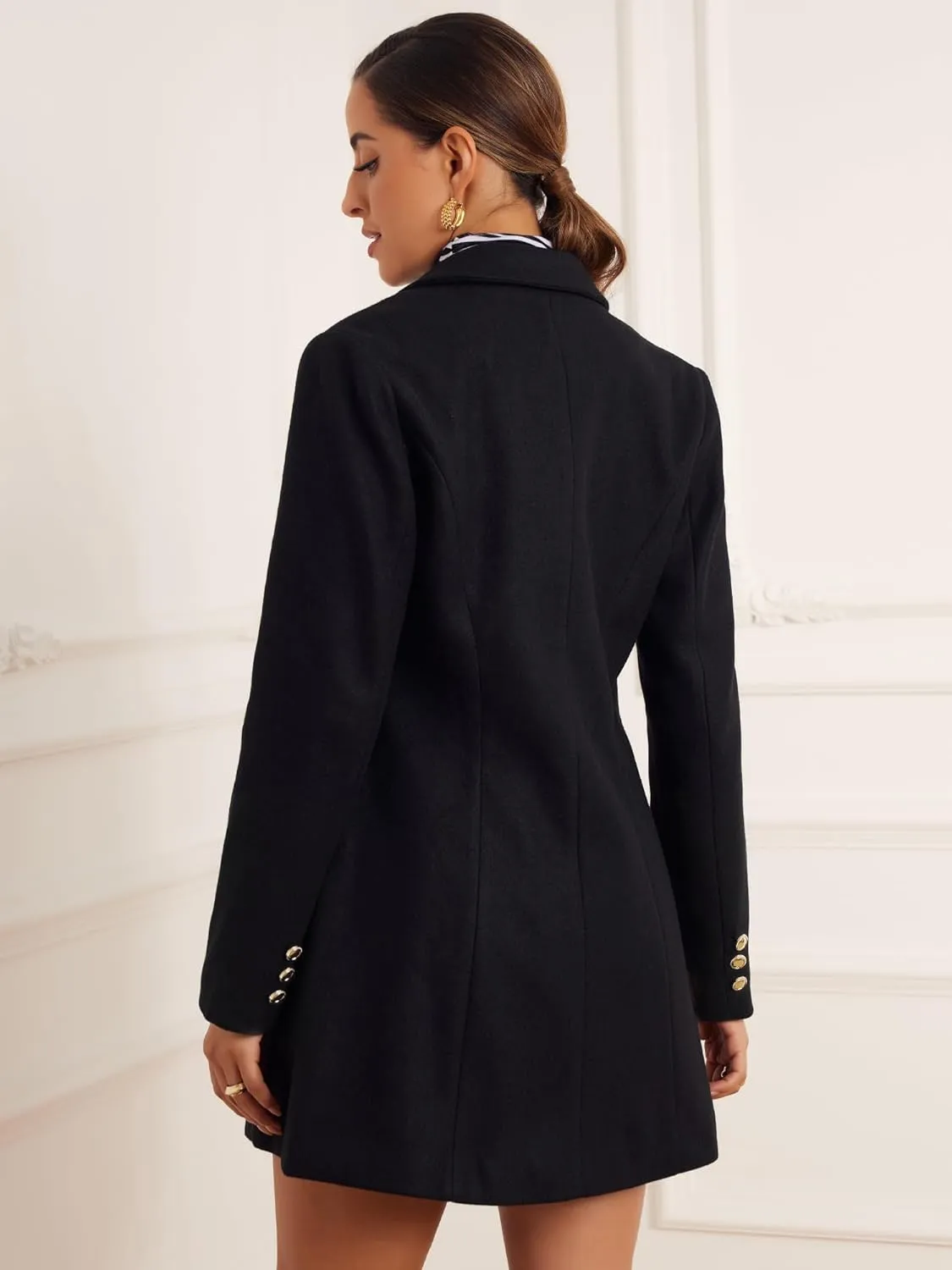 Allegra K Winter Peacoat for Women's Notch Lapel Trench Double Breasted Coats