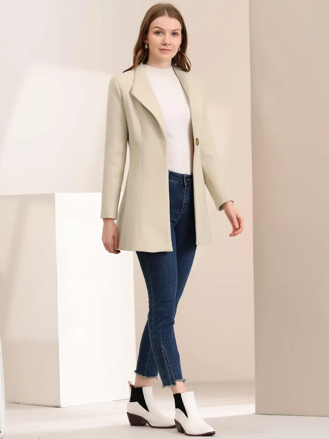 Allegra K Women's Lapel Collar Buttoned Outwear Elegant Work Notch Trench Winter Coats