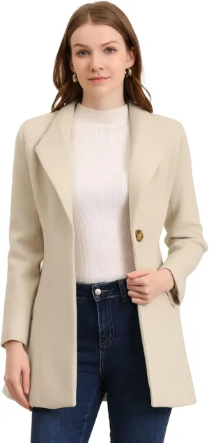Allegra K Women's Lapel Collar Buttoned Outwear Elegant Work Notch Trench Winter Coats