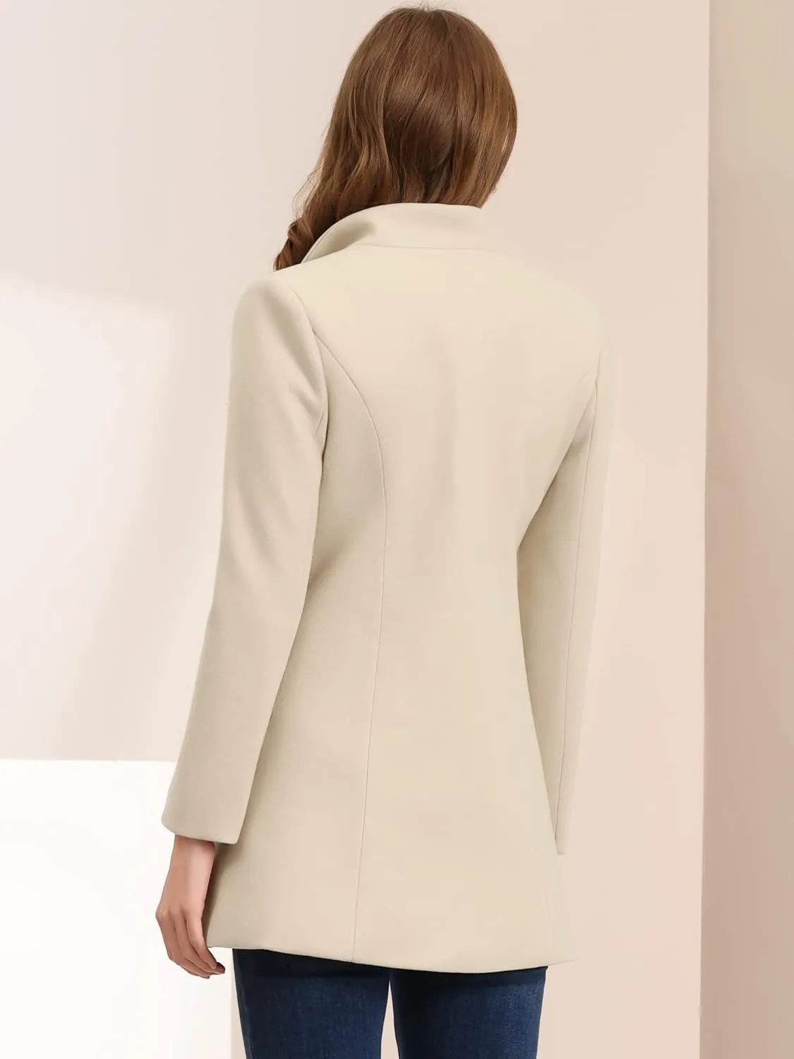 Allegra K Women's Lapel Collar Buttoned Outwear Elegant Work Notch Trench Winter Coats