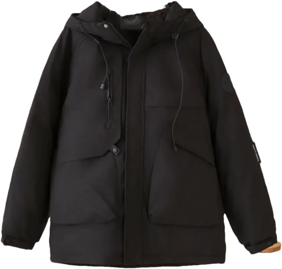Alloaone Women Parka Winter Loose Label Hooded Outdoor Jacket Thicken Warm Cotton-Padded Coat