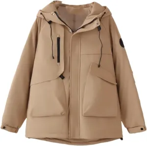 Alloaone Women Parka Winter Loose Label Hooded Outdoor Jacket Thicken Warm Cotton-Padded Coat