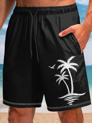Alohadaddy Hawaii Basic Coconut Tree Print Men's Quick Dry Beach Trunks Swim Trunks